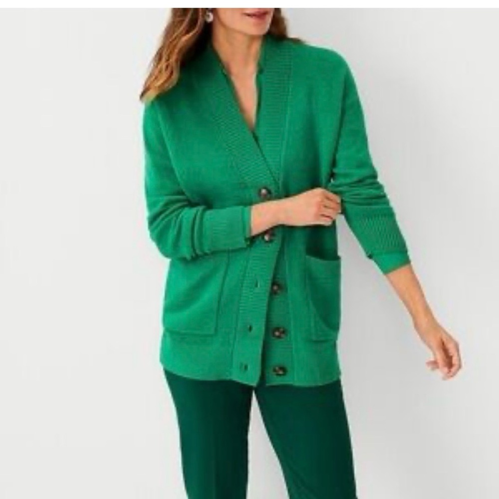 Ann Taylor Green Boyfriend Cardigan Sweater Medium Petite MP EUC